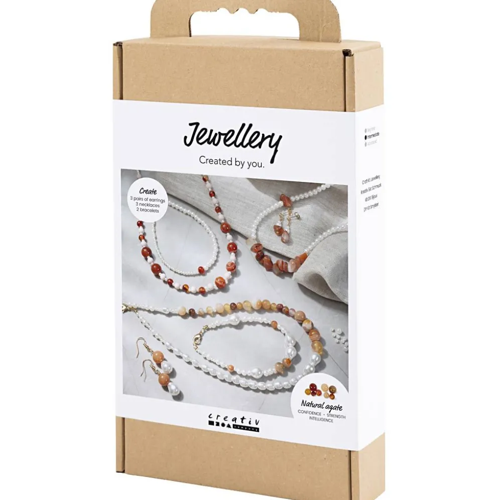 DIY Kit Smycken, beige, bränd orange, vit, pärlemor, 1 förp.