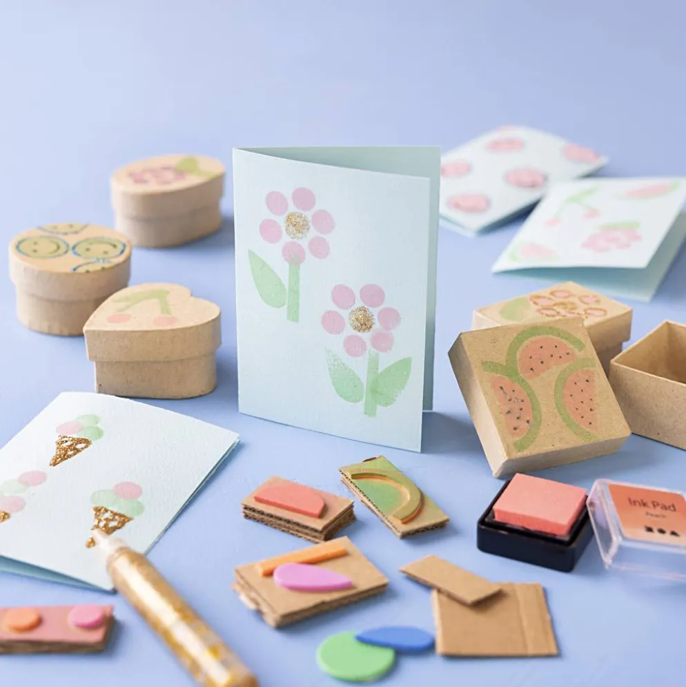 DIY Kit Stämpeltryck, Dekorerade askar och kort, beige, mellangrön, mint, klarröd, 1 förp.
