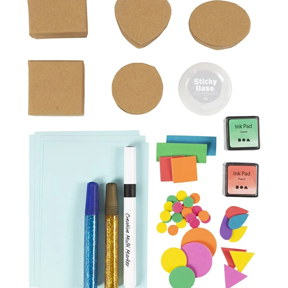 DIY Kit Stämpeltryck, Dekorerade askar och kort, beige, mellangrön, mint, klarröd, 1 förp.
