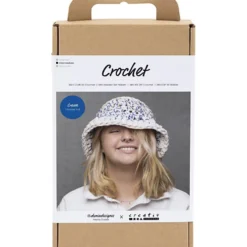 DIY Kit Virkning, Grov fiskarhatt, blå, ljusnatur, gul, 1 förp.