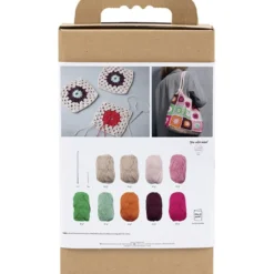 DIY Kit Virkning, Väska, colorful, cream, 1 förp.
