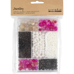 DIY Mix Smycken, Agat, stl. 2,6-10 mm, Hålstl. 0,8-1,8 mm, ca. 2740 st., beige, svart, rosa, vit, pärlemor, 1 förp.