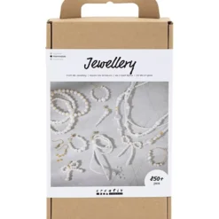 DIY Mix Smycken, Halsband, armband, örhängen, förgylld, vit, pärlemor, 1 förp.