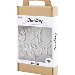 DIY Mix Smycken, Halsband, armband, örhängen, förgylld, vit, pärlemor, 1 förp.