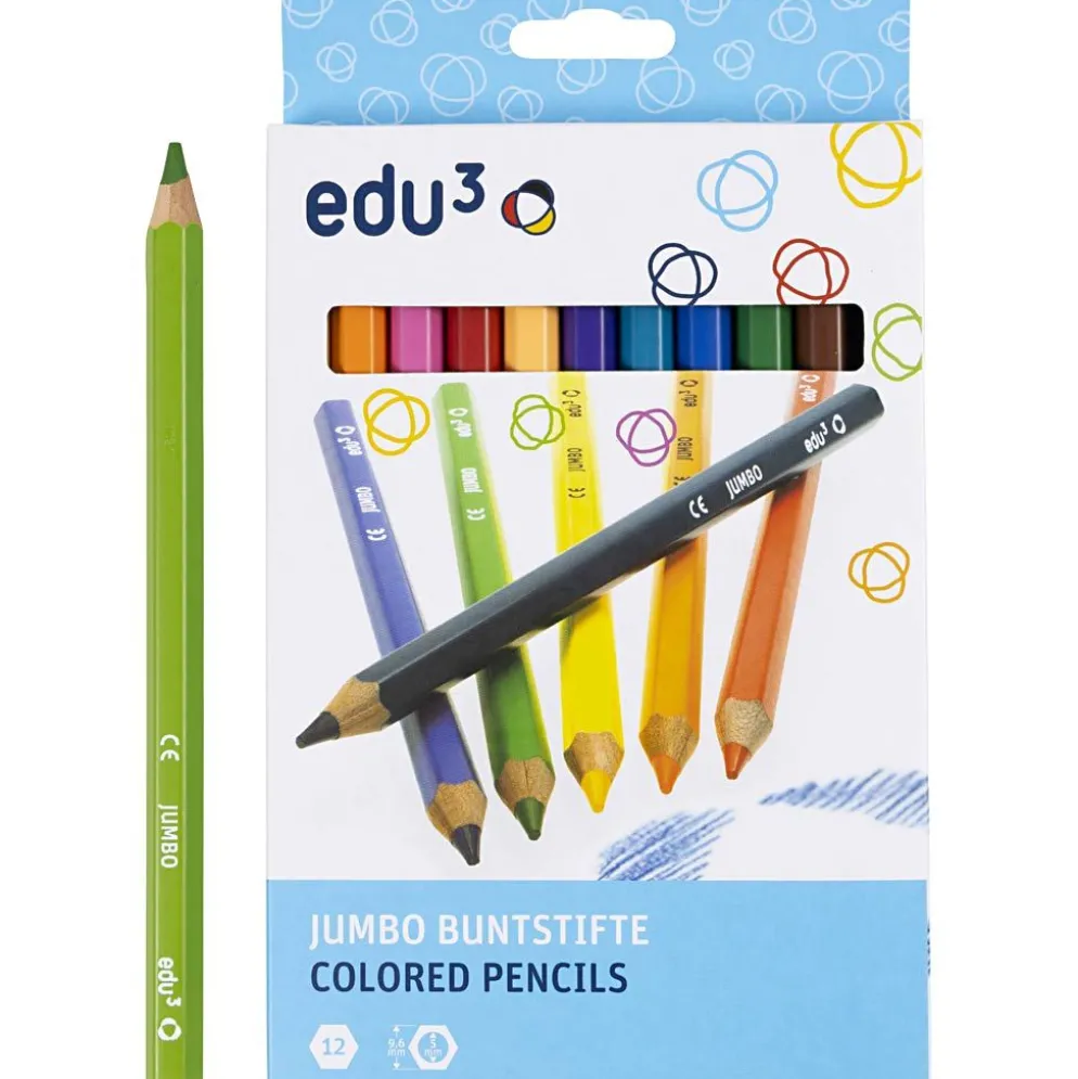 edu Jumbo Färgblyertspennor, tjocklek 10 mm, kärna 5 mm, mixade färger, 12 st./ 1 förp.