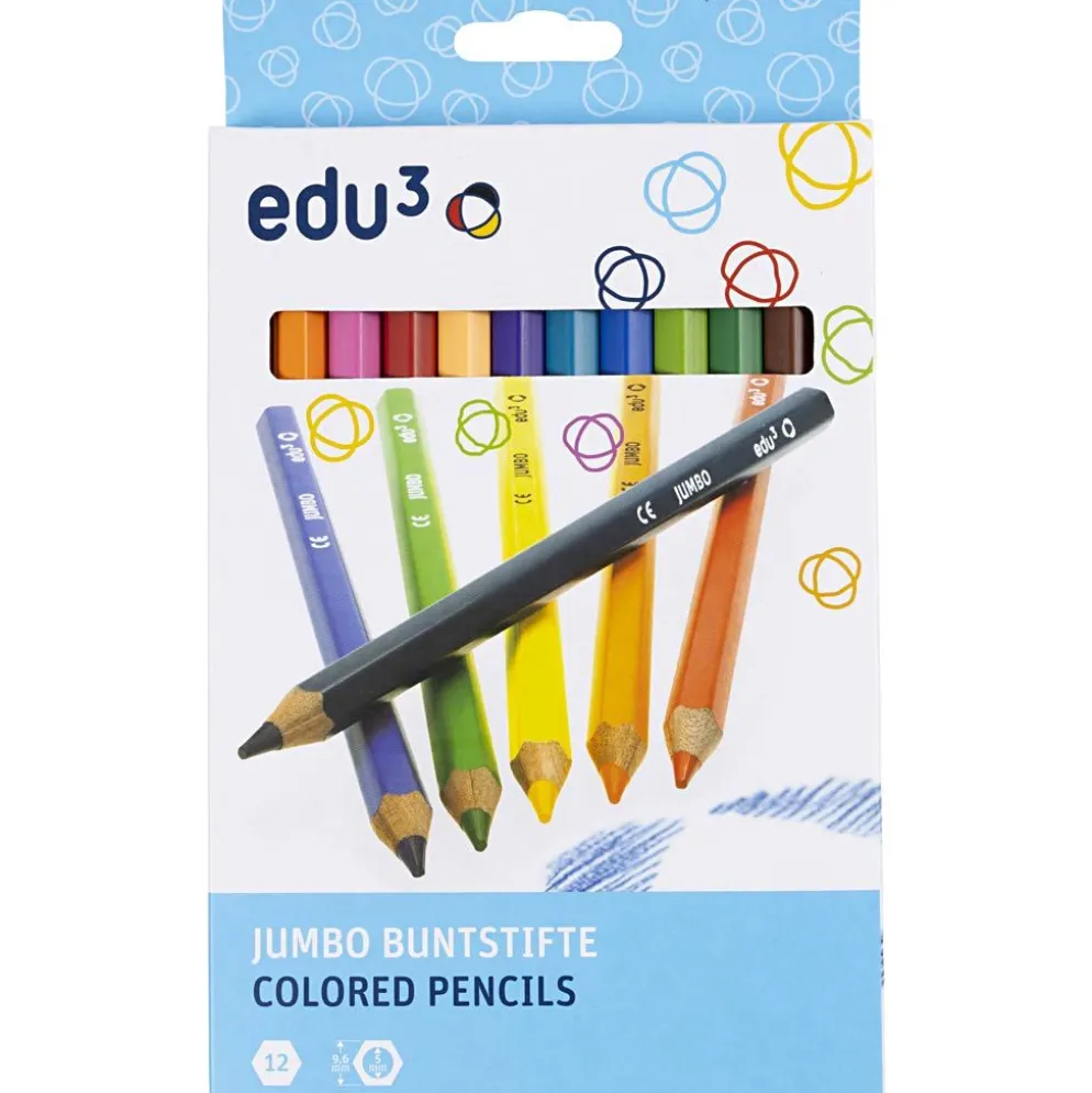 edu Jumbo Färgblyertspennor, tjocklek 10 mm, kärna 5 mm, mixade färger, 12 st./ 1 förp.