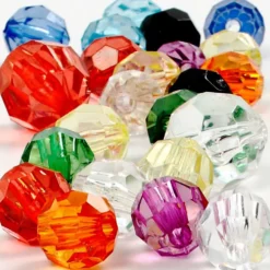 Facetterade Plastpärlor, stl. 10-12-16 mm, Hålstl. 1-2,5 mm, mixade färger, 75 g, 100 st./ 1 förp.