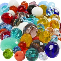 Facettpärlor, stl. 3-15 mm, Hålstl. 0,5-1,5 mm, ca. 450 st., mixade färger, 400 g/ 1 förp.