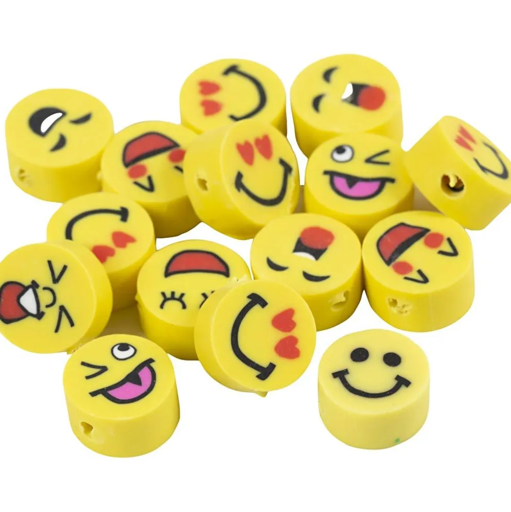 Figurpärlor, Emoji, Dia. 10 mm, Hålstl. 1,5 mm, 60 st./ 1 förp.
