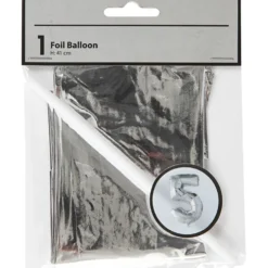 Folieballong, 5, H: 41 cm, silver, 1 st.