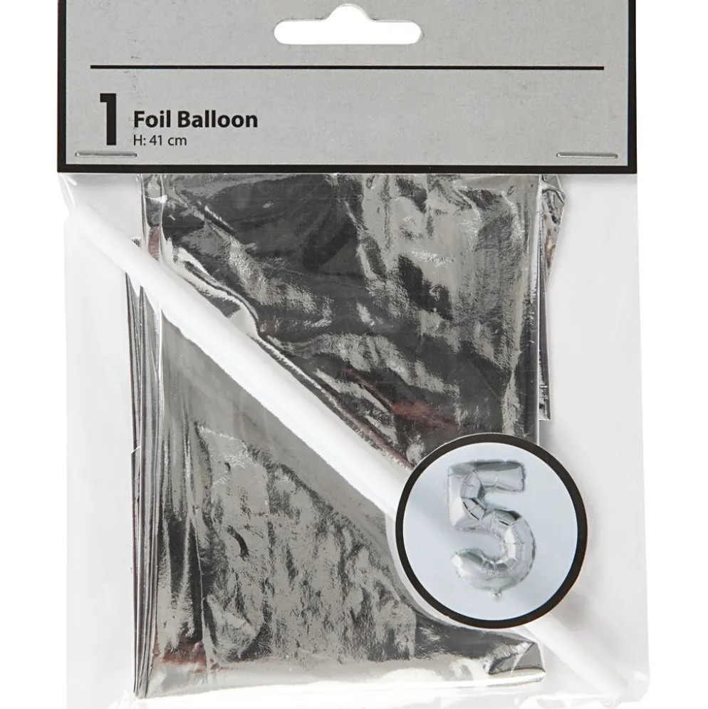 Folieballong, 5, H: 41 cm, silver, 1 st.