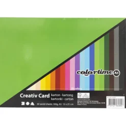 Färgad kartong, A5, ark 148x210 mm, 180 g, mixade färger, 60 mix. ark/ 1 förp.