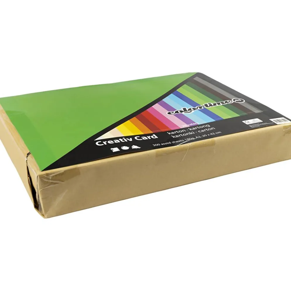 Färgad kartong, A3, ark 297x420 mm, 180 g, mixade färger, 300 mix. ark/ 1 förp.