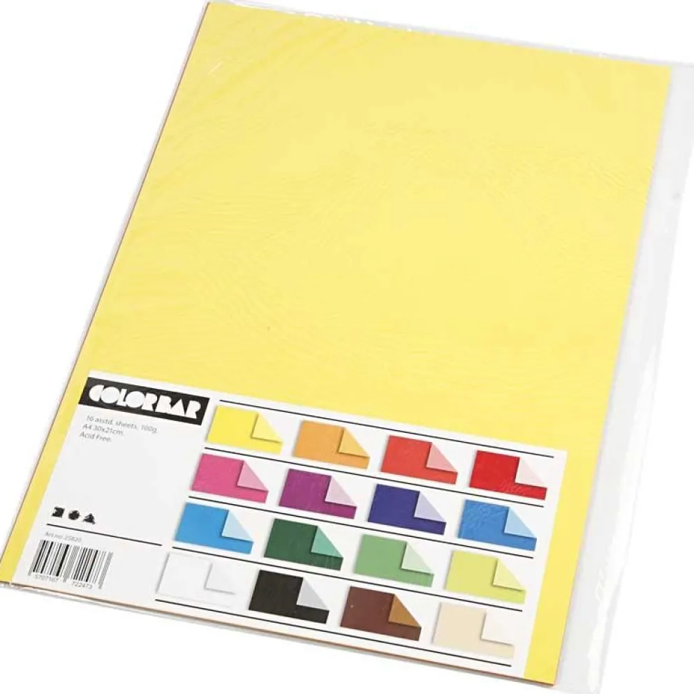 Färgad Kartong, A4, ark 210x297 mm, 100 g, 16 mix. ark/ 1 förp.