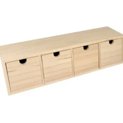 Förvaringsbox med lådor i obehandlat trä, stl. 44x10x12 cm, 1 st.