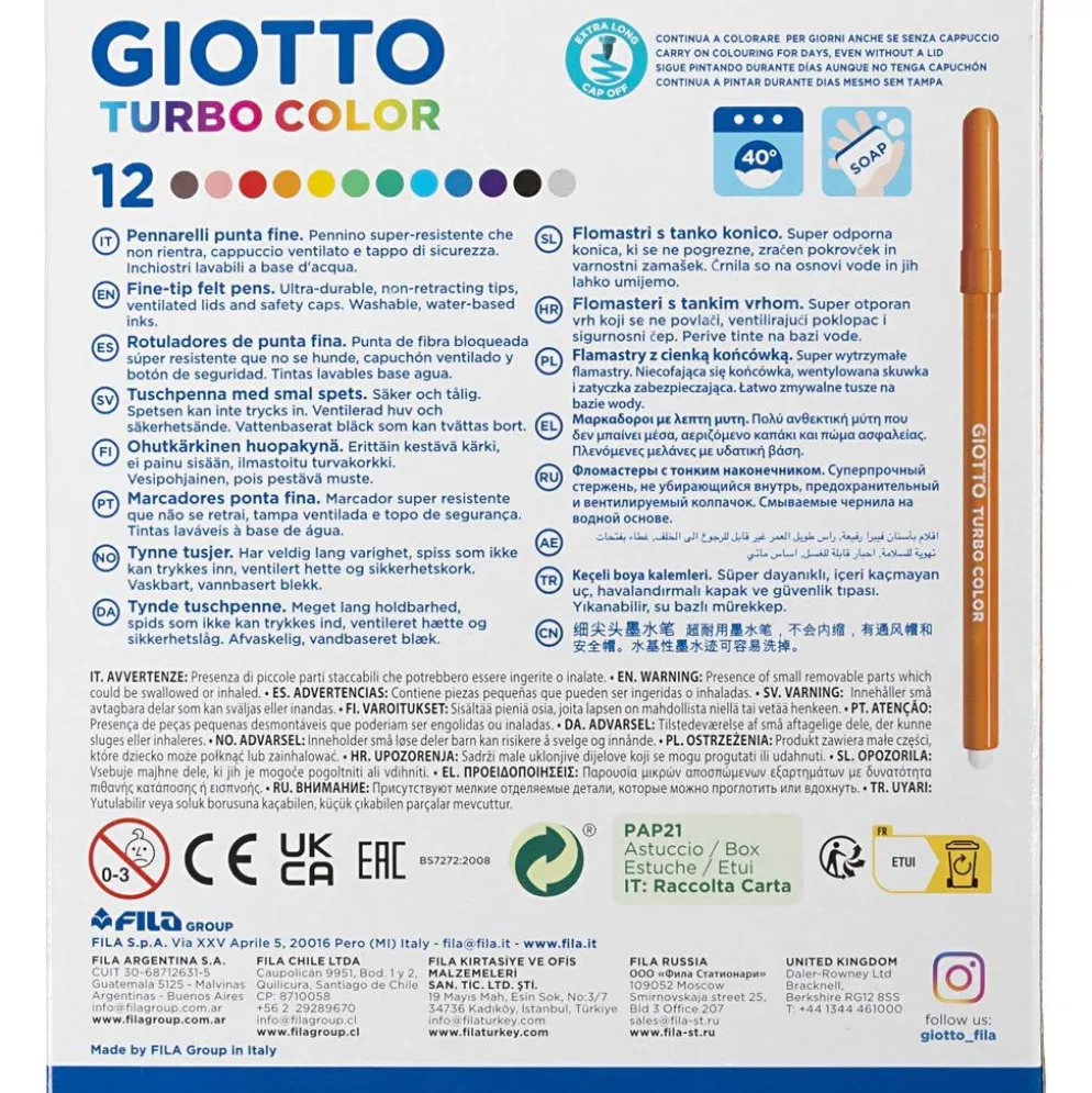 GIOTTO-tuschpennor, spets 2,8 mm, mixade färger, 12 st./ 1 förp.