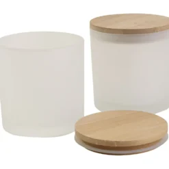 Glasburkar med trälock, H: 9 cm, Dia. 8 cm, stl. 8 cm, 315 ml, 12 st./ 1 förp.