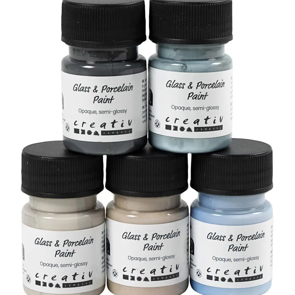 Glas- och porslinsfärg, halvblank, täckande, naturliga färger, 5x30 ml/ 1 förp.