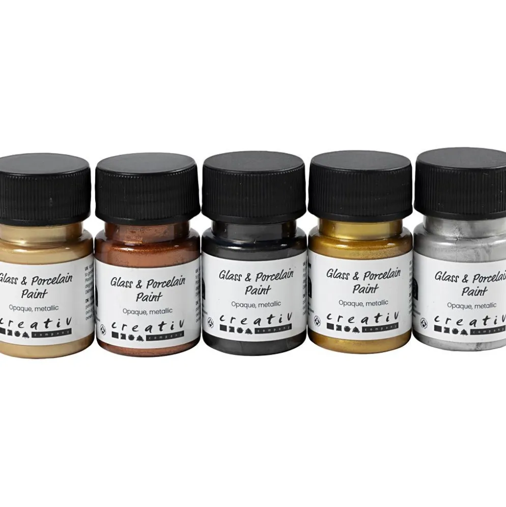 Glas- och porslinsfärg, metallic, täckande, metallicfärger, 5x30 ml/ 1 förp.
