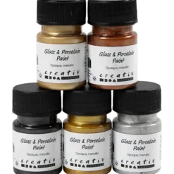 Glas- och porslinsfärg, metallic, täckande, metallicfärger, 5x30 ml/ 1 förp.