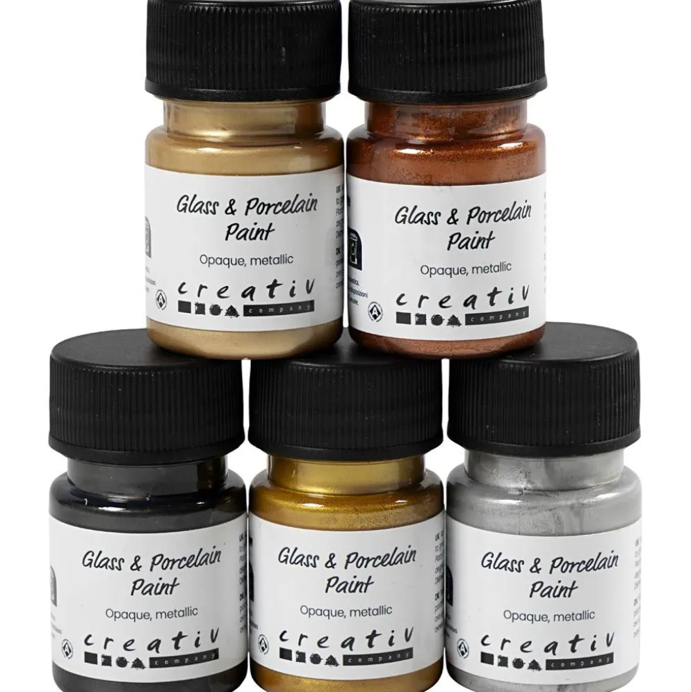 Glas- och porslinsfärg, metallic, täckande, metallicfärger, 5x30 ml/ 1 förp.