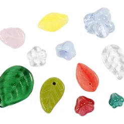 Glaspärlor, blad, blomma, Dia. 6-17 mm, Hålstl. 0,5-1,5 mm, mixade färger, 350 g/ 1 förp.