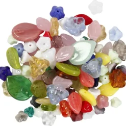 Glaspärlor, blad, blomma, Dia. 6-17 mm, Hålstl. 0,5-1,5 mm, mixade färger, 350 g/ 1 förp.