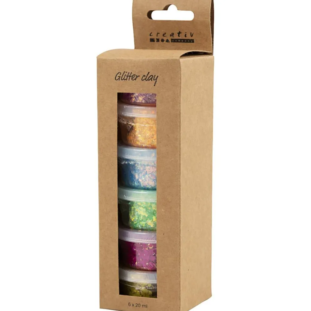 Glitter clay, glada färger, 6x20 g/ 1 förp.