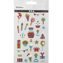 Glitterstickers, födelsedag, ark 10x16 cm, 1 ark