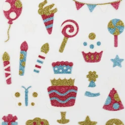 Glitterstickers, födelsedag, ark 10x16 cm, 1 ark