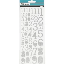 Glitterstickers, siffror, ark 10x24 cm, silver, 2 ark/ 1 förp.