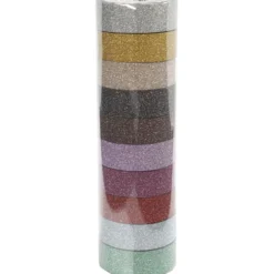 Glittertejp/washitejp, B: 15 mm, mixade färger, 10x6 m/ 1 förp.