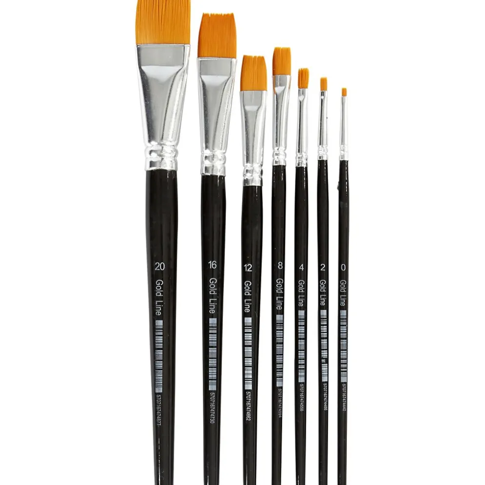Gold Line-penslar, nr. 0+2+4+8+12+16+20, L: 16,5-21 cm, B: 1-7 mm, platta, 7 st./ 1 förp.