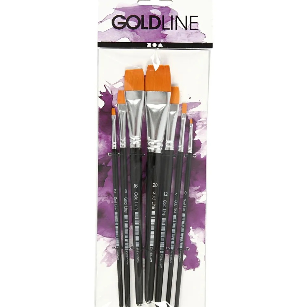 Gold Line-penslar, nr. 0+2+4+8+12+16+20, L: 16,5-21 cm, B: 1-7 mm, platta, 7 st./ 1 förp.