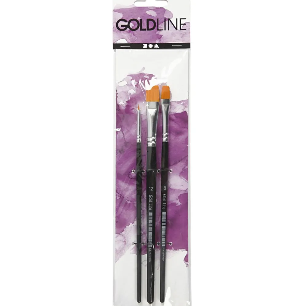 Gold Line-penslar, nr. 2+8+12, L: 16,5-19 cm, B: 3-12 mm, platta, 3 st./ 1 förp.