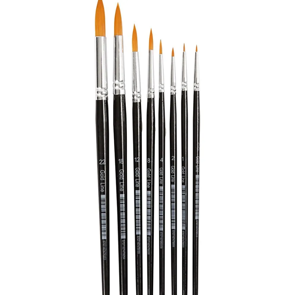 Gold Line-penslar, nr. 0+1+2+4+8+12+18+22, L: 16,5-21 cm, B: 1-8 mm, runda, 8 st./ 1 förp.