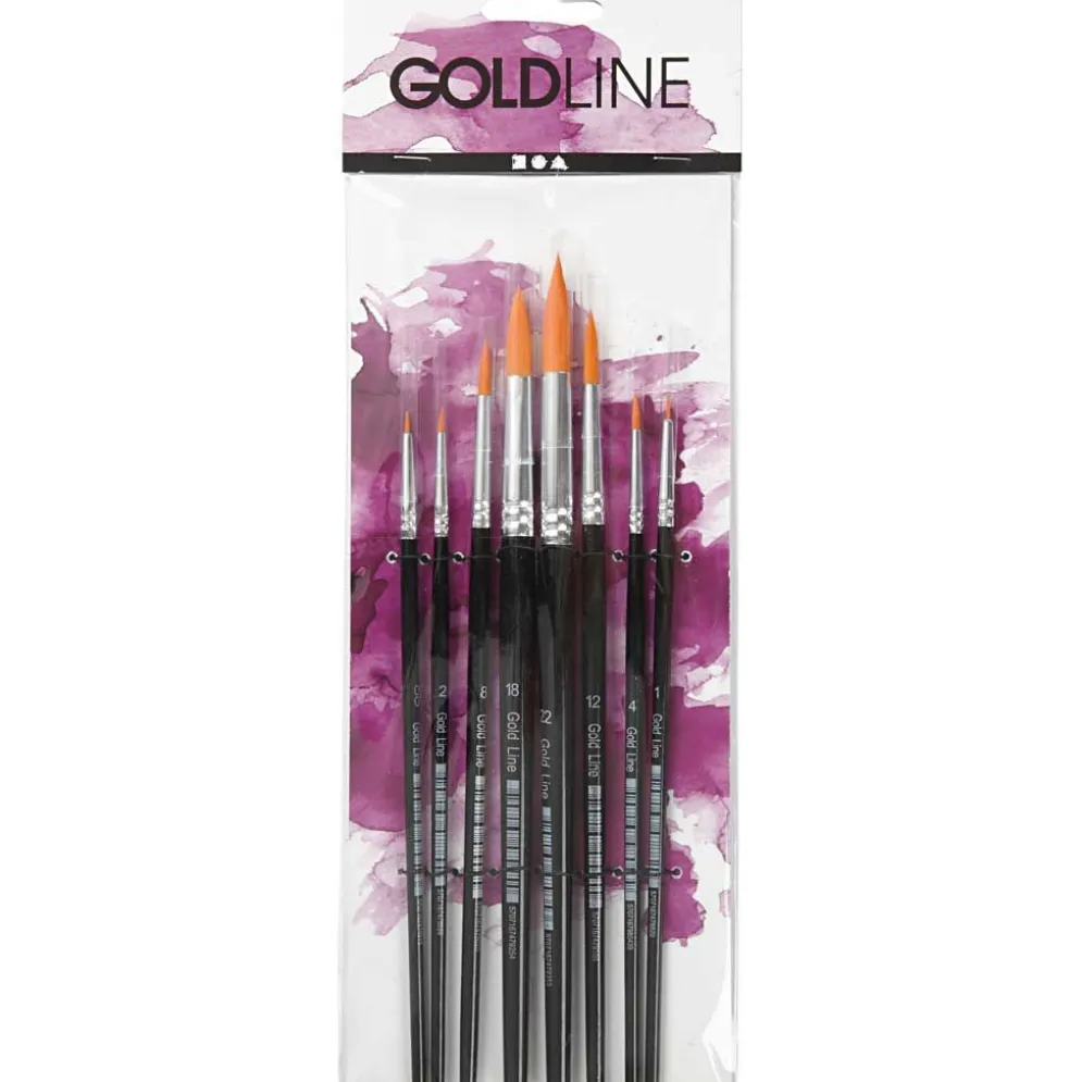 Gold Line-penslar, nr. 0+1+2+4+8+12+18+22, L: 16,5-21 cm, B: 1-8 mm, runda, 8 st./ 1 förp.