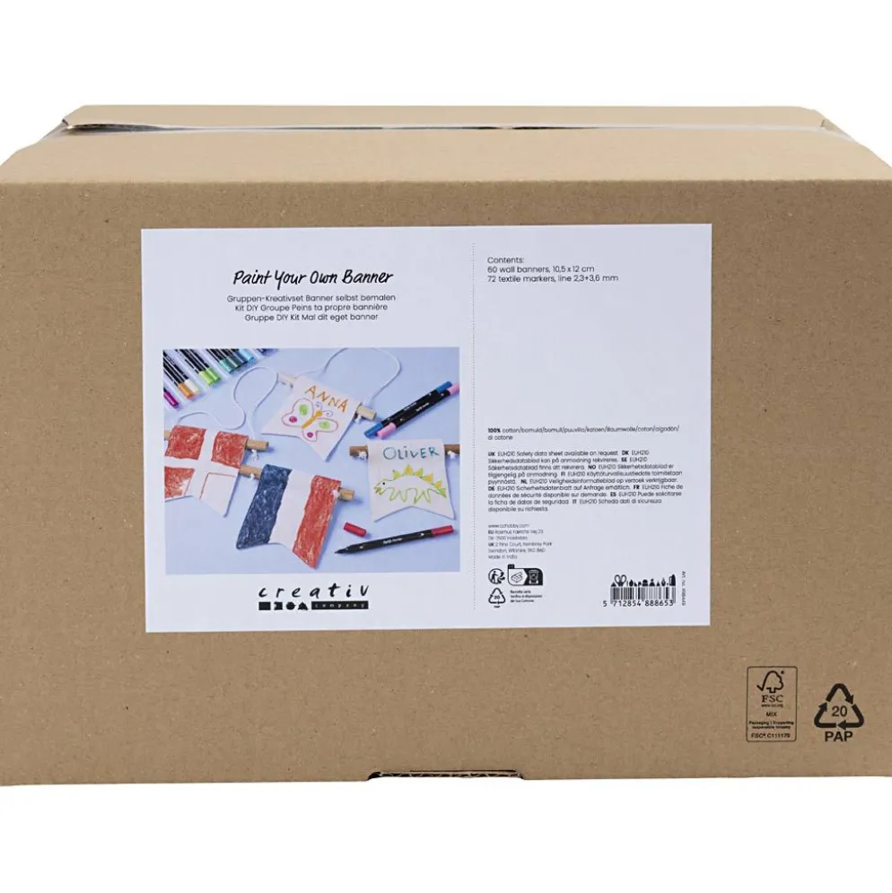Grupp DIY Kit Måla din egen banderoll, stl. 10,5x12 cm, spets 2,3+3,6 mm, mixade färger, 60 st./ 1 förp.