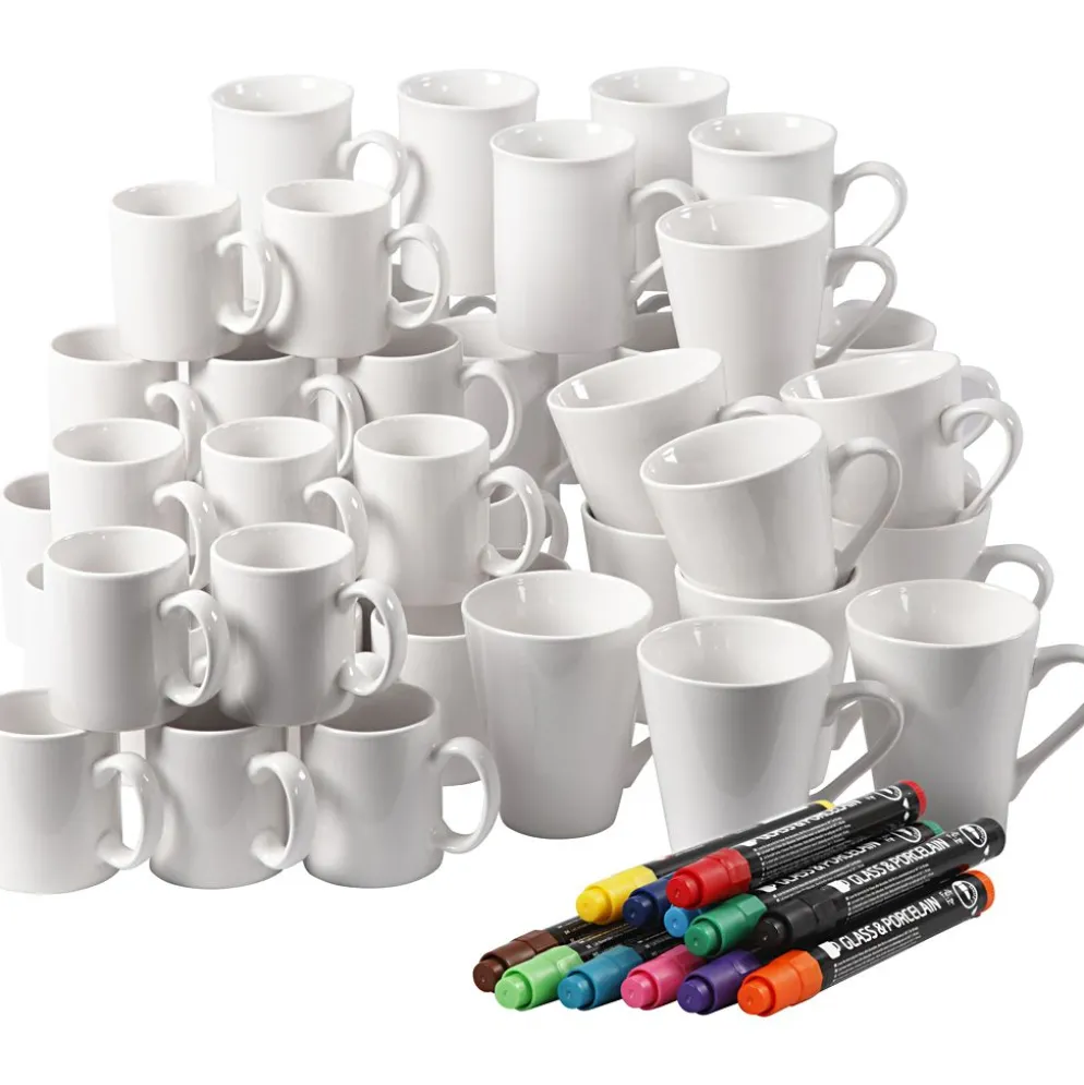 Grupp DIY Kit Måla vita muggar, H: 7-10 cm, vit, 1 set