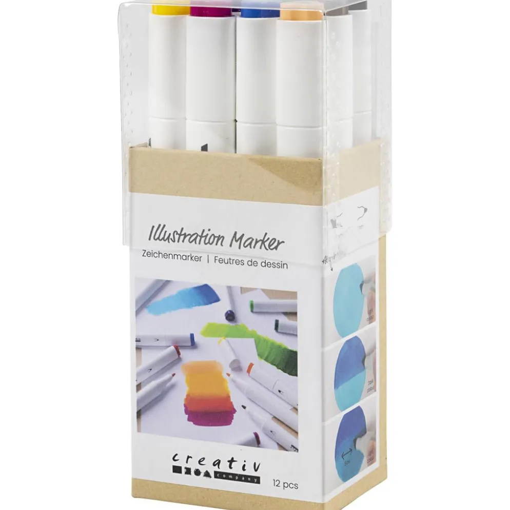 Illustration marker, spets 1+8 mm, standardfärger, 12 st./ 1 förp.