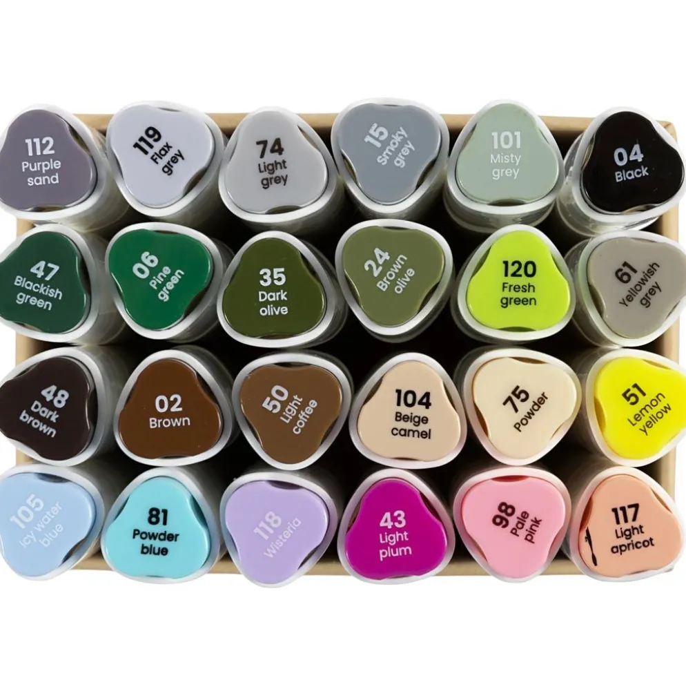 Illustration marker, spets 1+8 mm, pastellfärger, standardfärger, 24 st./ 1 förp.