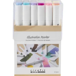 Illustration marker, spets 1+8 mm, pastellfärger, standardfärger, 24 st./ 1 förp.