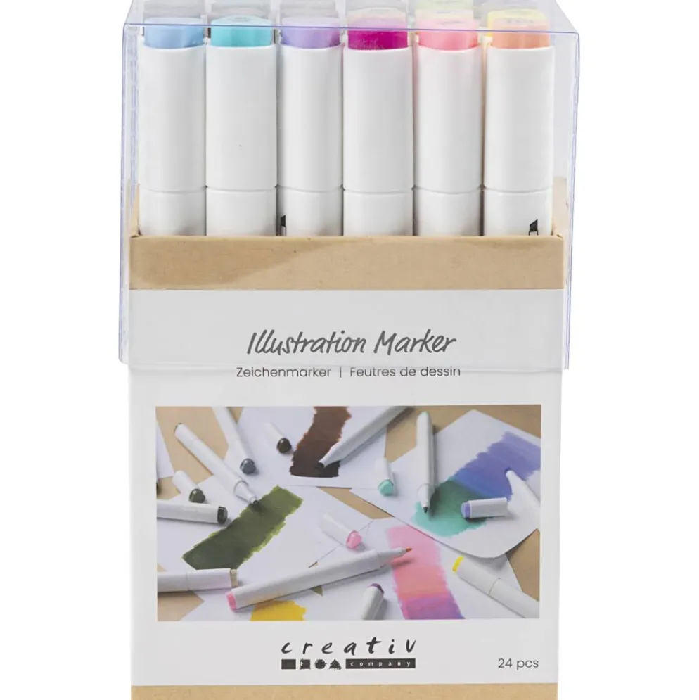 Illustration marker, spets 1+8 mm, pastellfärger, standardfärger, 24 st./ 1 förp.