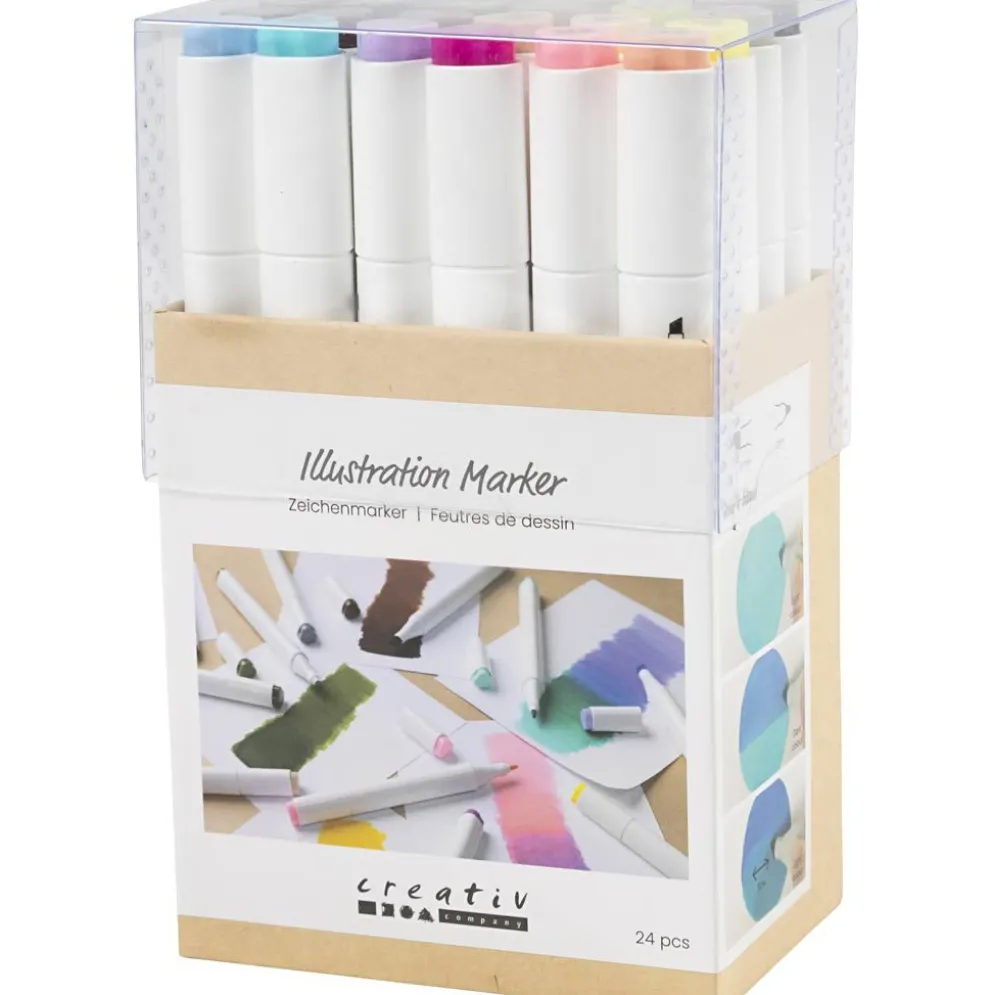 Illustration marker, spets 1+8 mm, pastellfärger, standardfärger, 24 st./ 1 förp.