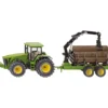 John Deere Traktor med Timmerstockar, H: 11,5 cm, L: 31 cm, B: 6,5 cm, grön, 1 set