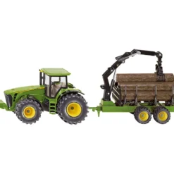 John Deere Traktor med Timmerstockar, H: 11,5 cm, L: 31 cm, B: 6,5 cm, grön, 1 set