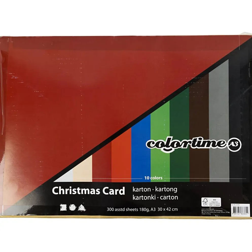 Julkartong, A3, ark 297x420 mm, 180 g, mixade färger, 300 mix. ark/ 1 förp.