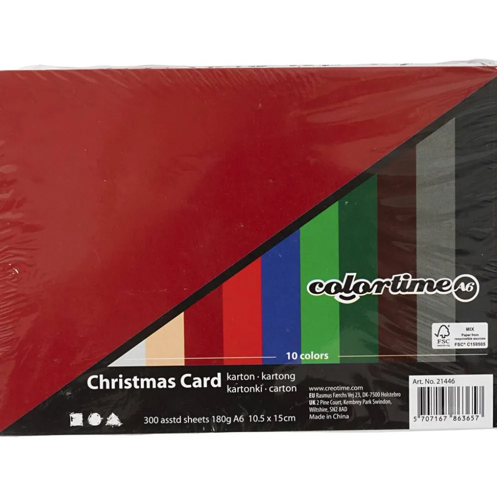 Julkartong, A6, ark 105x148 mm, 180 g, mixade färger, 300 mix. ark/ 1 förp.