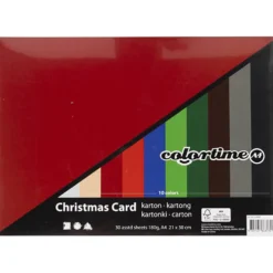 Julkartong, A4, ark 210x297 mm, 180 g, mixade färger, 30 mix. ark/ 1 förp.