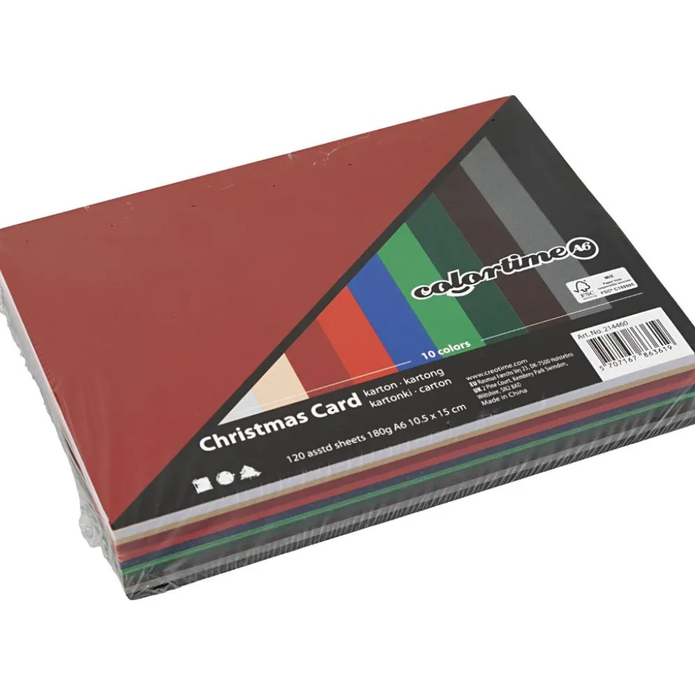 Julkartong, A6, ark 105x148 mm, 180 g, mixade färger, 120 mix. ark/ 1 förp.